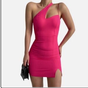 Chic One-Shoulder Pink Dress